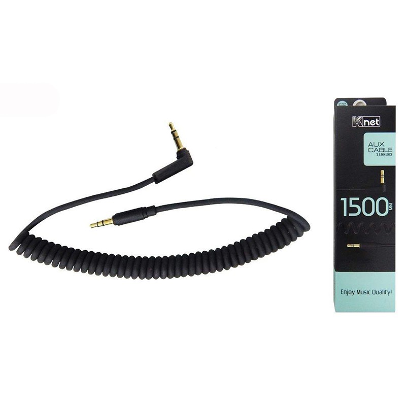 کابل 1 به 1 AUX فنری برند KNET یک سر 90 درجه طول 1.5 متر