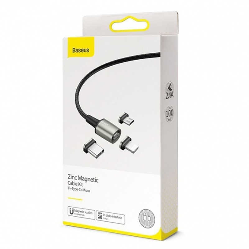 کابل آهنربایی سه سر بیسوس Baseus TZCAXC Zinc magnetic Cable Kit 1m
