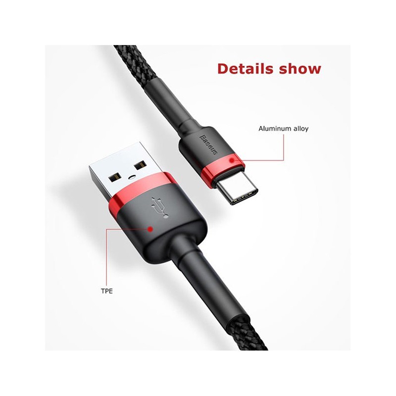 کابل شارژ سریع و انتقال داده بیسوس Baseus Cafule Type-C Cable 1m 3A