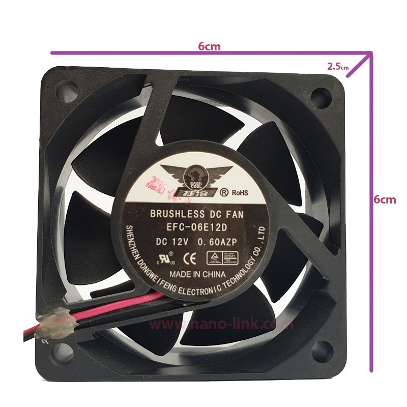 فن 12 ولت 0.60 آمپر بلبرینگی سایز 2.5*6*6