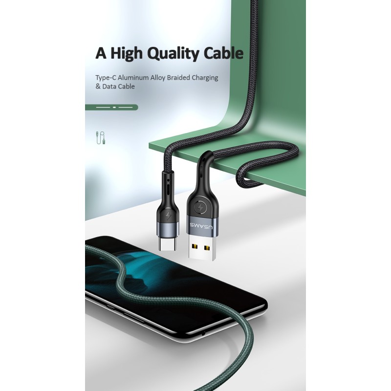 کابل شارژر و دیتای تایپ سی برند USAMS مدل U55 یک متر