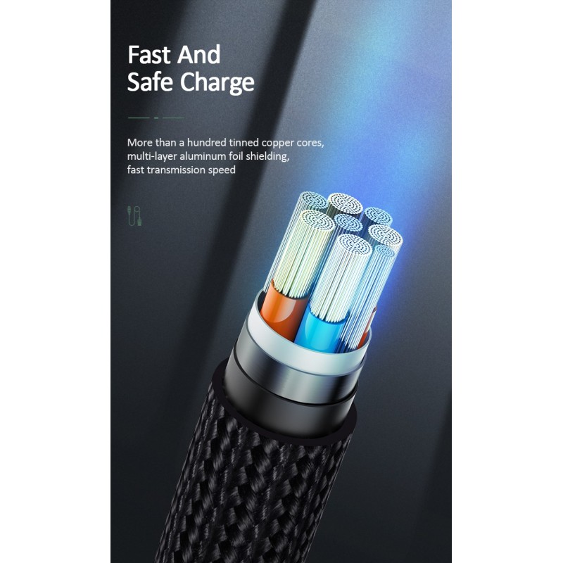 کابل شارژر و دیتای تایپ سی برند USAMS مدل U55 یک متر