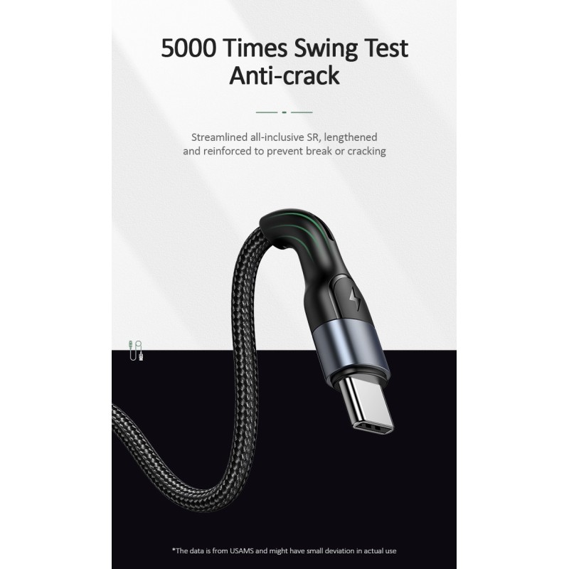 کابل شارژر و دیتای تایپ سی برند USAMS مدل U55 یک متر