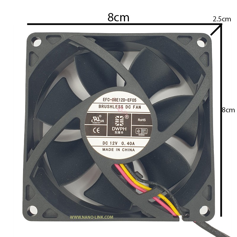 فن 12 ولت 0.4 آمپر بلبرینگی سایز 2.5*8*8