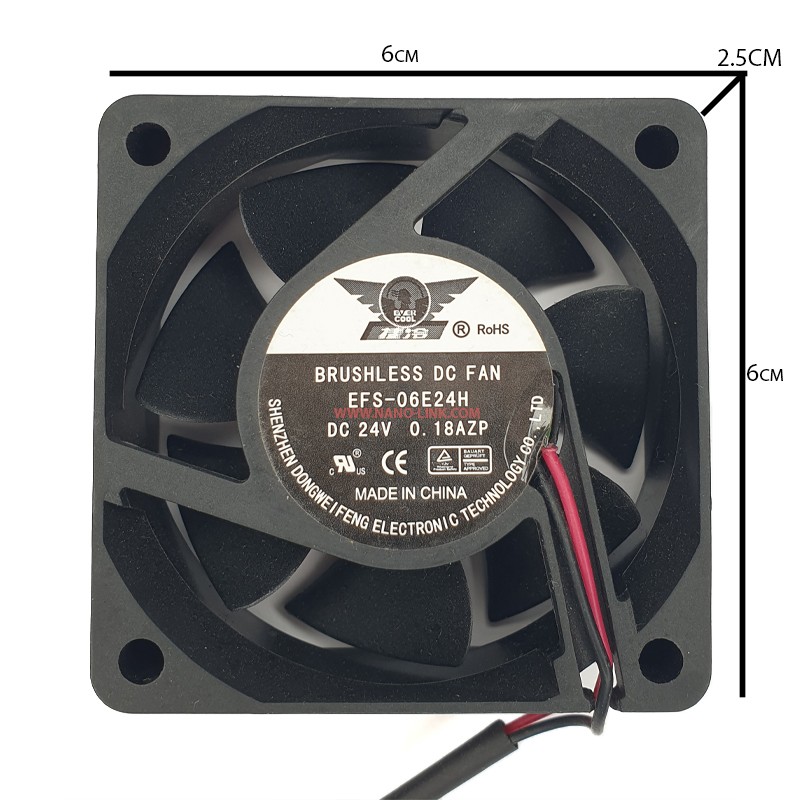 فن 24 ولت 0.18 آمپر بلبرینگی سایز 2.5*6*6