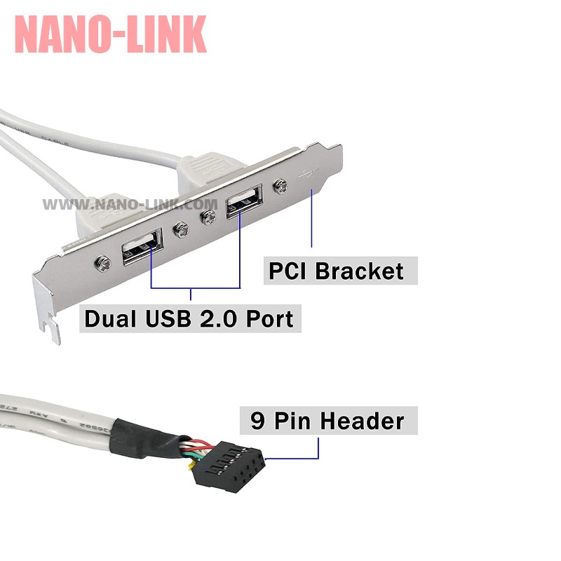 براکت افزایش USB 2.0 دو پورت (پنل پشت کیس)