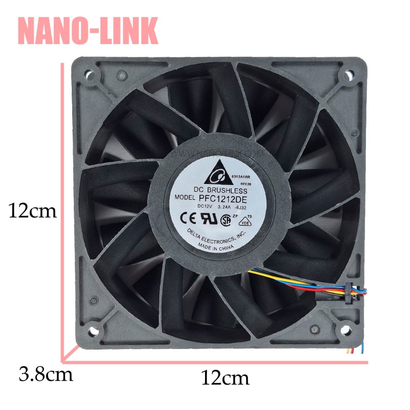 فن 12 ولت 3.24 آمپر بلبرینگی 3.8*12*12