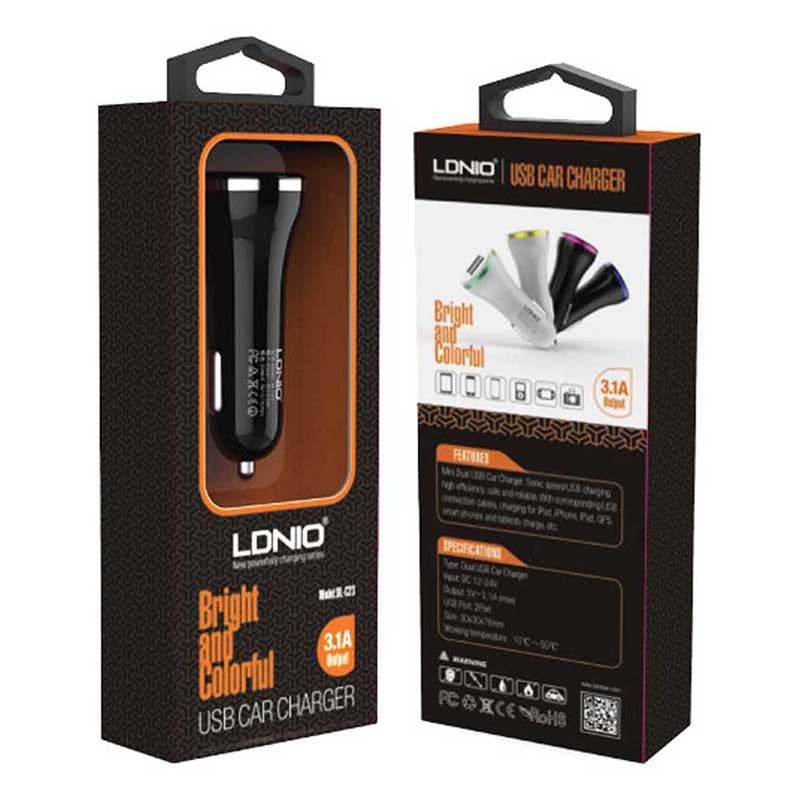شارژر USB فندکی 2 پورت برند LDNIO مدل DL-C23