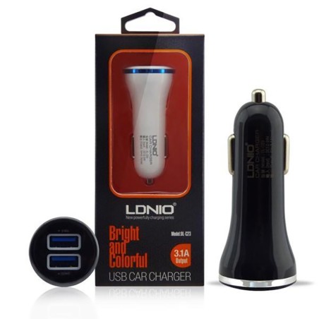 شارژر USB فندکی 2 پورت برند LDNIO مدل DL-C23