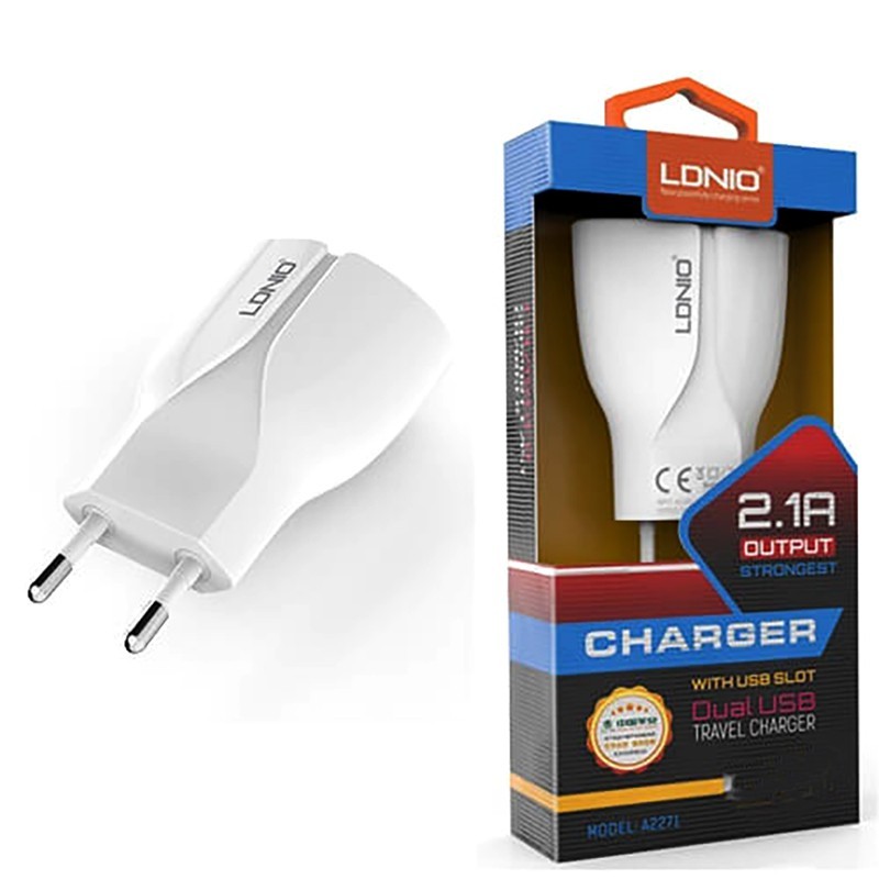 شارژر USB دیواری 2 پورت با کابل میکرو برند LDNIO مدل A2271